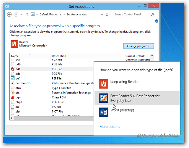 اقترانات ملفات Windows 8