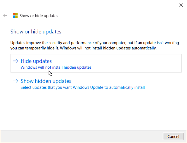 إخفاء أداة Windows 10 Update