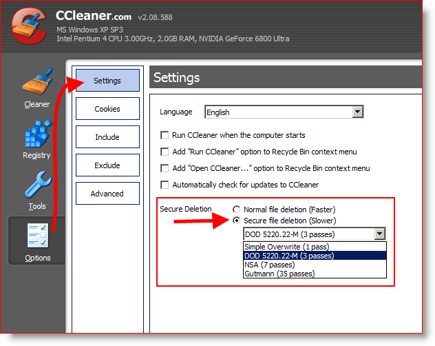قم بتكوين CCleaner لمسح الملفات وحذفها بشكل آمن 3 مرات أو DOD 5220.22-M