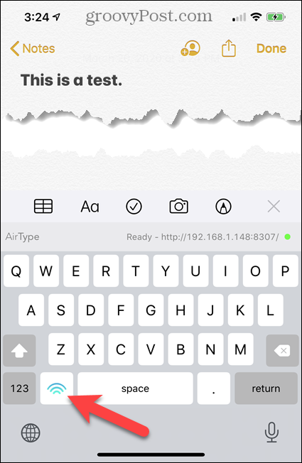 لوحة مفاتيح نصية AirType على iPhone