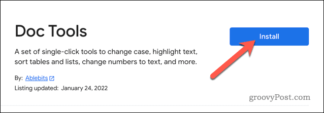 تثبيت الوظيفة الإضافية Doc Tools في محرر مستندات Google