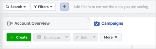 انقر فوق الزر "إنشاء" لبدء حملة جديدة على Facebook.