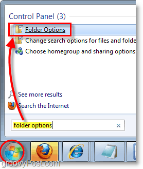 لقطة شاشة لنظام التشغيل Windows 7 - افتح خيارات المجلد