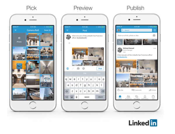 أعلن موقع LinkedIn أن الأعضاء يمكنهم الآن بسهولة إضافة صور متعددة إلى منشور واحد.