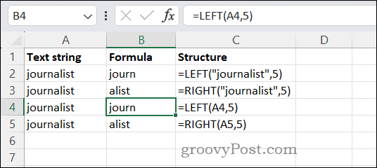استخدام وظائف اليسار واليمين في Excel