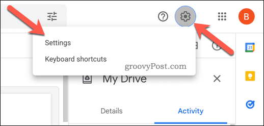 افتح الإعدادات في Google Drive