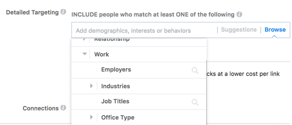 يقدم Facebook خيارات استهداف مفصلة بناءً على عمل جمهورك.