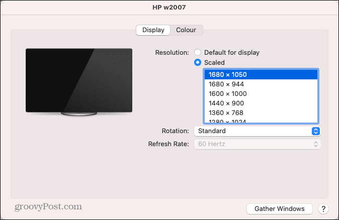 خيارات دقة شاشة العرض الخارجية لنظام التشغيل mac