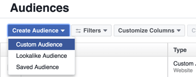 قم بإنشاء جمهور مخصص في Facebook Ads Manager.