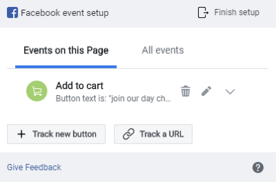 استخدم أداة إعداد حدث Facebook ، الخطوة 8 ، معاينة تتبع الحدث الخاص بك في نافذة إعداد حدث Facebook