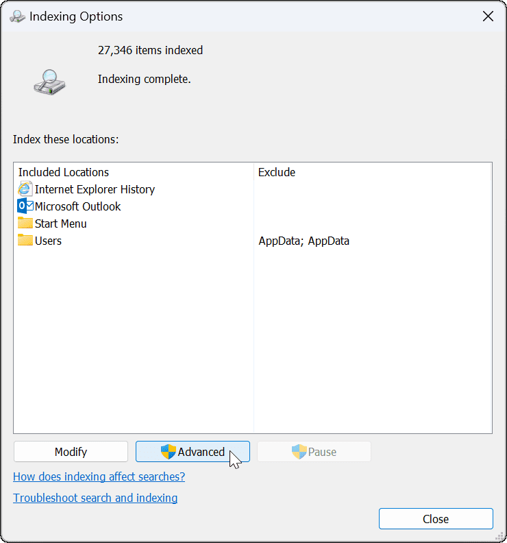 Windows 11 Outlook Search لا يعمل