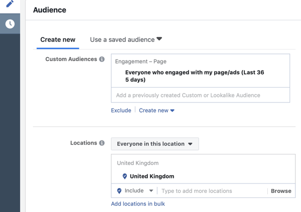 كيفية استهداف العملاء المحتملين بإعلانات Facebook Messenger ، الخطوة 6 ، الجمهور الذي تفاعل مع الصفحة