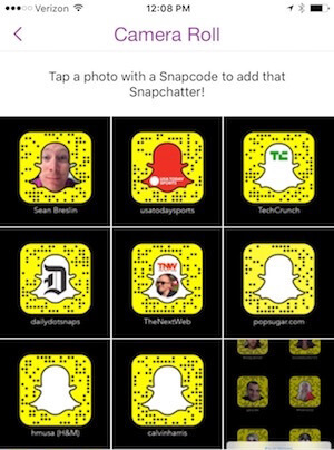 تصفح snapcodes المحفوظة على هاتفك