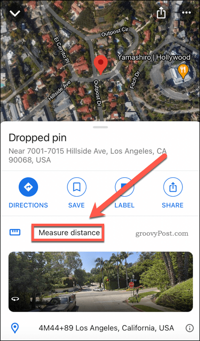خرائط جوجل قياس زر المسافة على الهاتف المحمول