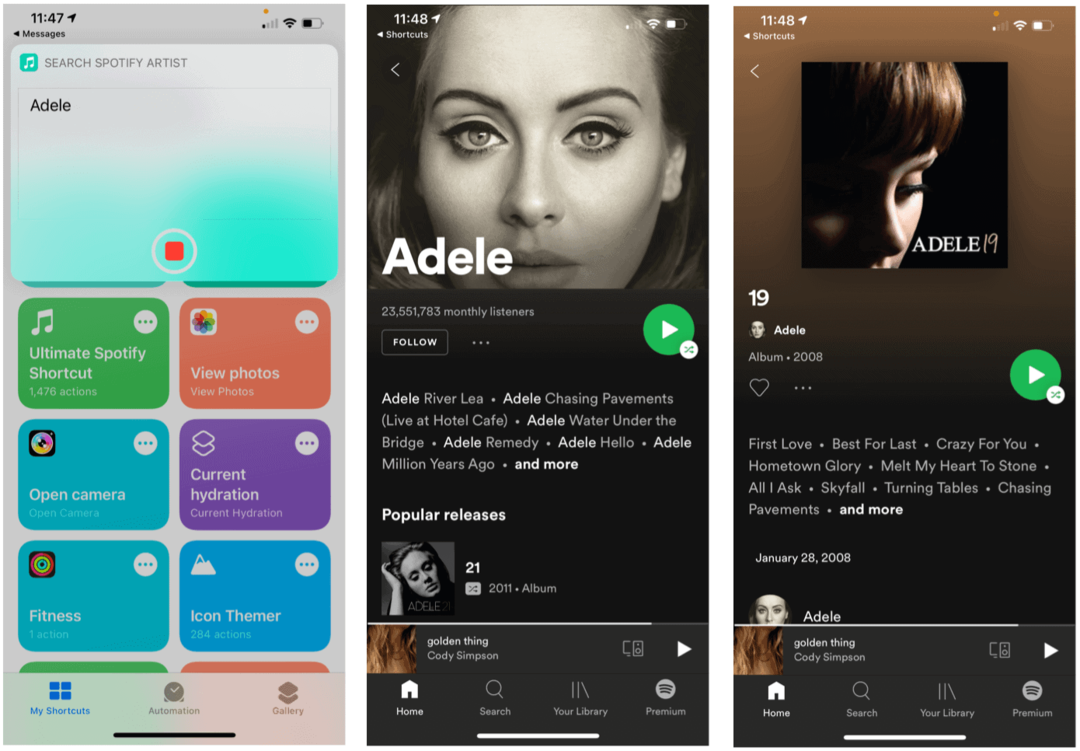 اختصارات Siri لفنان البحث في Spotify Siri