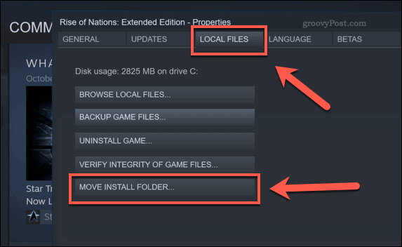 زر خيار Steam Move Install Folder