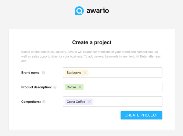 كيفية استخدام Awario للاستماع إلى وسائل التواصل الاجتماعي ، الخطوة 1 قم بإنشاء مشروع.