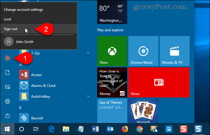 تسجيل الخروج من Windows 10