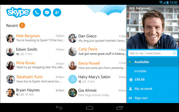 يأتي Skype 4.4 لنظام Android بمظهر تابلت جديد