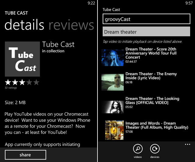 أرسل مقاطع فيديو YouTube إلى Chromecast من Windows Phone