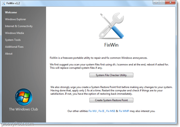 إصلاح 50 مشكلة شائعة في Windows 7 مع FixWin [groovyReview]