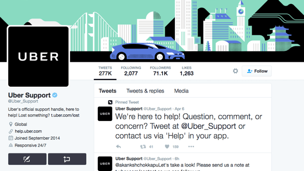 لدى Uber حساب Twitter منفصل لدعم Uber.