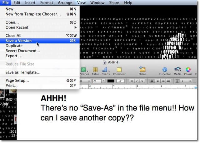 Mac OS X Lion: Save-As مع الإصدارات