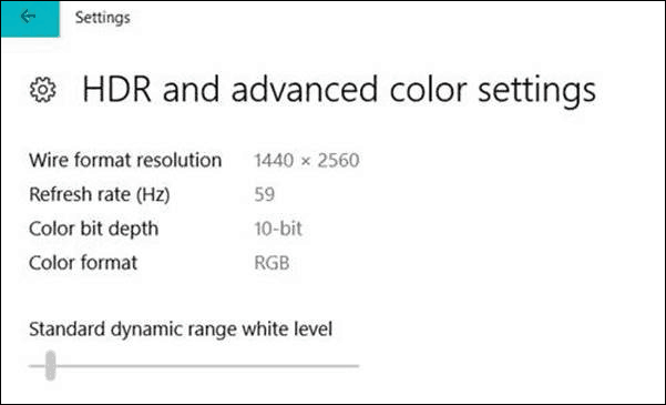 إعدادات ألوان HDR