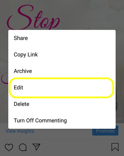 كيفية إضافة نص بديل إلى منشورات Instagram ، الخطوة 5 ، تحرير خيار النشر. 