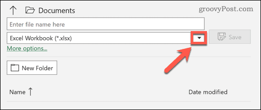 اختيار تنسيق ملف لبرنامج Excel