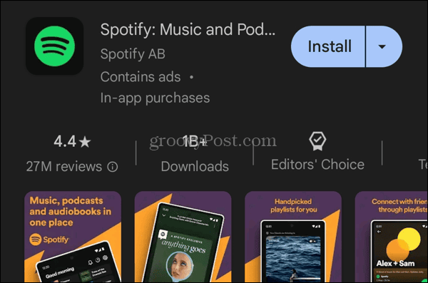 قم بتثبيت تطبيق Spotify من متجر Google Play