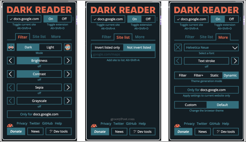 إضافة Dark Reader في Firefox