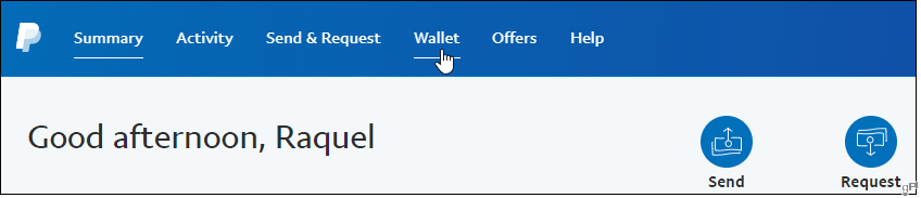 انقر فوق علامة التبويب المحفظة في PayPal