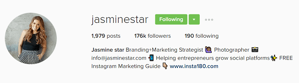 تُظهر السيرة الذاتية لملف تعريف Jasmine Star's Instagram قيمتها.
