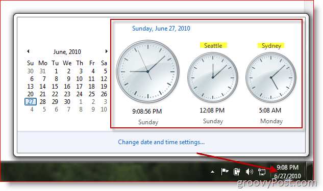 يعرض Microsoft Windows 7 ساعات إضافية في مناطق زمنية مختلفة